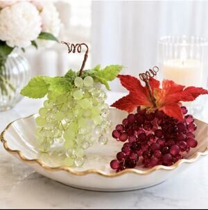 Vintage Lucite Style Acrylic Grape Clusters Frosted Clear Fruit Decor Set of 2